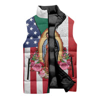Guadalupe Virgin Mary Sleeveless Puffer Jacket Mexican American Flag - Wonder Print Shop