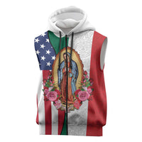 Guadalupe Virgin Mary Sleeveless Zip Hoodie Mexican American Flag - Wonder Print Shop