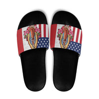 Guadalupe Virgin Mary Slide Sandals Mexican American Flag - Wonder Print Shop