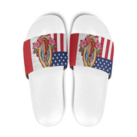 Guadalupe Virgin Mary Slide Sandals Mexican American Flag - Wonder Print Shop
