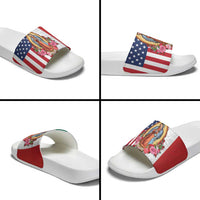 Guadalupe Virgin Mary Slide Sandals Mexican American Flag - Wonder Print Shop