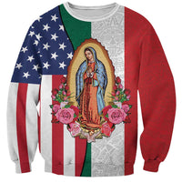 Guadalupe Virgin Mary Sweatshirt Mexican American Flag - Wonder Print Shop