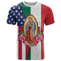 Guadalupe Virgin Mary T Shirt Mexican American Flag - Wonder Print Shop