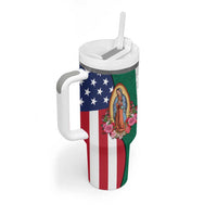 Guadalupe Virgin Mary Tumbler With Handle Mexican American Flag - Wonder Print Shop