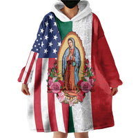 Guadalupe Virgin Mary Wearable Blanket Hoodie Mexican American Flag - Wonder Print Shop