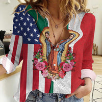 Guadalupe Virgin Mary Women Casual Shirt Mexican American Flag - Wonder Print Shop