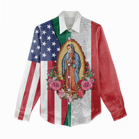 Guadalupe Virgin Mary Women Casual Shirt Mexican American Flag - Wonder Print Shop