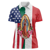 Guadalupe Virgin Mary Women Polo Shirt Mexican American Flag - Wonder Print Shop