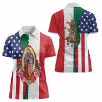 Guadalupe Virgin Mary Women Polo Shirt Mexican American Flag - Wonder Print Shop