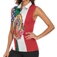 Guadalupe Virgin Mary Women Sleeveless Polo Shirt Mexican American Flag - Wonder Print Shop