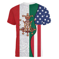 Guadalupe Virgin Mary Women V-Neck T-Shirt Mexican American Flag - Wonder Print Shop