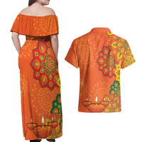 Happy Diwali India Couples Matching Off Shoulder Maxi Dress and Hawaiian Shirt With Rangoli Patterns - Wonder Print Shop