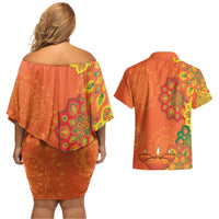 Happy Diwali India Couples Matching Off Shoulder Short Dress and Hawaiian Shirt With Rangoli Patterns - Wonder Print Shop