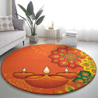Happy Diwali India Round Carpet With Rangoli Patterns