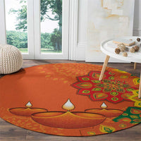 Happy Diwali India Round Carpet With Rangoli Patterns