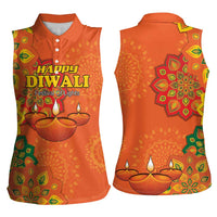 Happy Diwali India Women Sleeveless Polo Shirt With Rangoli Patterns - Wonder Print Shop