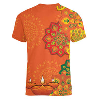 Happy Diwali India Women V-Neck T-Shirt With Rangoli Patterns - Wonder Print Shop