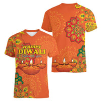 Happy Diwali India Women V-Neck T-Shirt With Rangoli Patterns - Wonder Print Shop