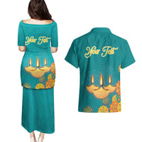 Personalized India Diwali Couples Matching Puletasi and Hawaiian Shirt Festival Of Light With Diya - Wonder Print Shop