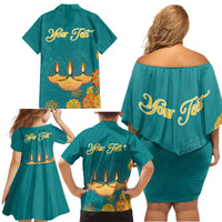 Personalized India Diwali Family Matching Off Shoulder Short Dress and Hawaiian Shirt Festival Of Light With Diya - Wonder Print Shop