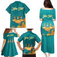 Personalized India Diwali Family Matching Puletasi and Hawaiian Shirt Festival Of Light With Diya - Wonder Print Shop