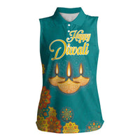 Personalized India Diwali Women Sleeveless Polo Shirt Festival Of Light With Diya - Wonder Print Shop