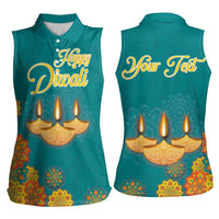 Personalized India Diwali Women Sleeveless Polo Shirt Festival Of Light With Diya - Wonder Print Shop