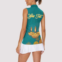 Personalized India Diwali Women Sleeveless Polo Shirt Festival Of Light With Diya - Wonder Print Shop
