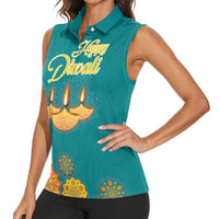 Personalized India Diwali Women Sleeveless Polo Shirt Festival Of Light With Diya - Wonder Print Shop