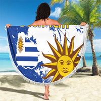 Custom Uruguay Independence Day Beach Blanket Sol de Mayo With Grunge Urban - Wonder Print Shop