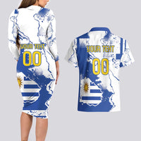 Custom Uruguay Independence Day Couples Matching Long Sleeve Bodycon Dress and Hawaiian Shirt Sol de Mayo With Grunge Urban - Wonder Print Shop