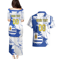 Custom Uruguay Independence Day Couples Matching Puletasi and Hawaiian Shirt Sol de Mayo With Grunge Urban - Wonder Print Shop