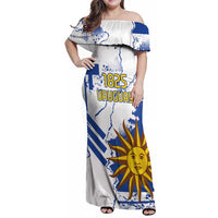 Custom Uruguay Independence Day Family Matching Off Shoulder Maxi Dress and Hawaiian Shirt Sol de Mayo With Grunge Urban - Wonder Print Shop