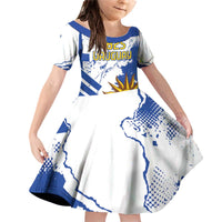 Custom Uruguay Independence Day Family Matching Off Shoulder Short Dress and Hawaiian Shirt Sol de Mayo With Grunge Urban - Wonder Print Shop
