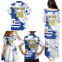 Custom Uruguay Independence Day Family Matching Puletasi and Hawaiian Shirt Sol de Mayo With Grunge Urban - Wonder Print Shop