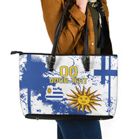 Custom Uruguay Independence Day Leather Tote Bag Sol de Mayo With Grunge Urban - Wonder Print Shop