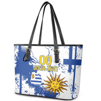Custom Uruguay Independence Day Leather Tote Bag Sol de Mayo With Grunge Urban - Wonder Print Shop