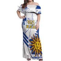 Custom Uruguay Independence Day Off Shoulder Maxi Dress Sol de Mayo With Grunge Urban - Wonder Print Shop