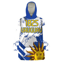 Custom Uruguay Independence Day Wearable Blanket Hoodie Sol de Mayo With Grunge Urban - Wonder Print Shop