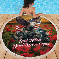 US Veterans Day American Army Beach Blanket With Poppy Flowers - Wonder Print Shop