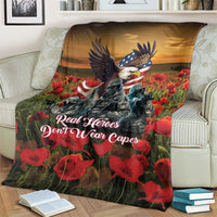US Veterans Day American Army Blanket With Poppy Flowers