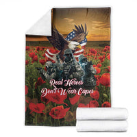 US Veterans Day American Army Blanket With Poppy Flowers