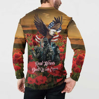 US Veterans Day American Army Button Sweatshirt With Poppy Flowers - Wonder Print Shop