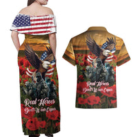 US Veterans Day American Army Couples Matching Off Shoulder Maxi Dress and Hawaiian Shirt With Poppy Flowers - Wonder Print Shop