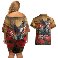 US Veterans Day American Army Couples Matching Off Shoulder Short Dress and Hawaiian Shirt With Poppy Flowers - Wonder Print Shop