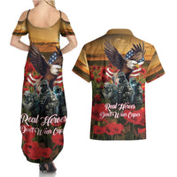 US Veterans Day American Army Couples Matching Summer Maxi Dress and Hawaiian Shirt With Poppy Flowers - Wonder Print Shop