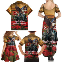 US Veterans Day American Army Family Matching Summer Maxi Dress and Hawaiian Shirt With Poppy Flowers - Wonder Print Shop