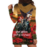 US Veterans Day American Army Hoodie Dress With Poppy Flowers - Wonder Print Shop