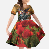 US Veterans Day American Army Kid Short Sleeve Dress With Poppy Flowers - Wonder Print Shop