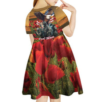 US Veterans Day American Army Kid Short Sleeve Dress With Poppy Flowers - Wonder Print Shop